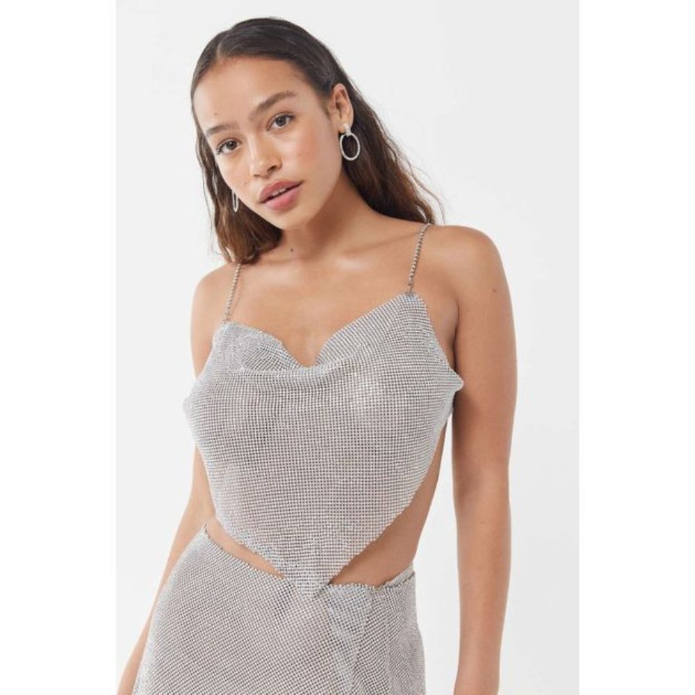 NWT UO That’s Hot Sparkly Silver Handkerchief Top Size XS